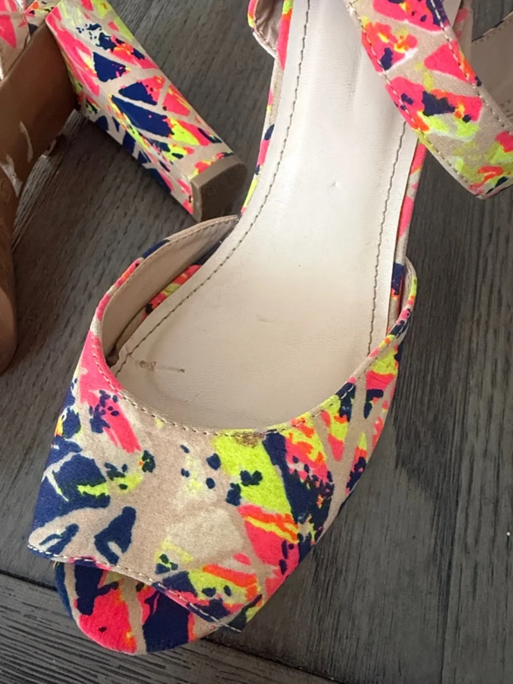BAMBOO Neon Splatter Platform Sandals - Pink, Navy, Yellow, Cream - Picture 4 of 9